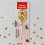 Metallic Golden Number 8 Candles for Anniversary Birthday Golden (8 Eighth Eight 18th 28th 38th 48th 58th 68th)